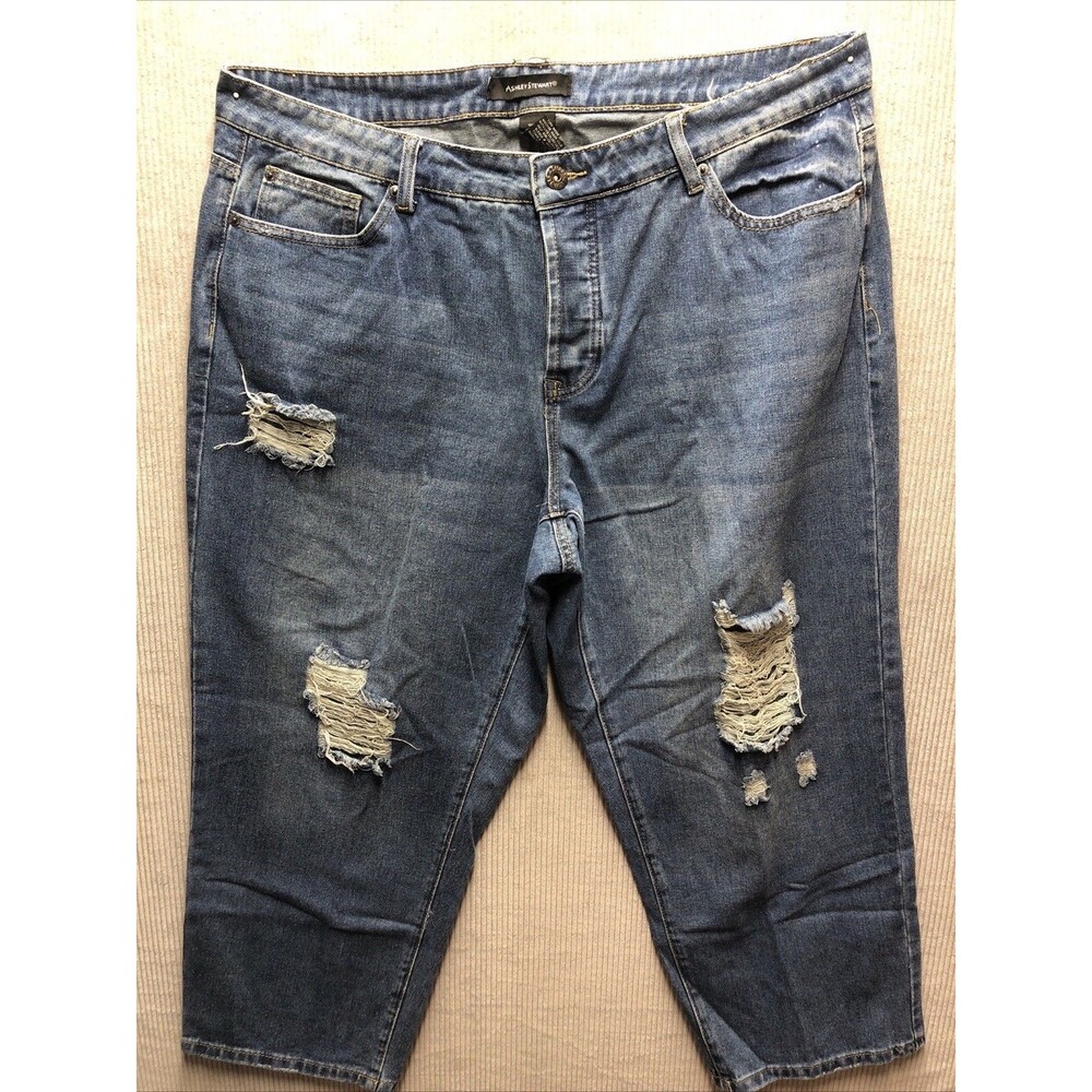 Ashley Stewart Jeans Women 18 Capri Crop Distressed Destroyed Denim Y2K